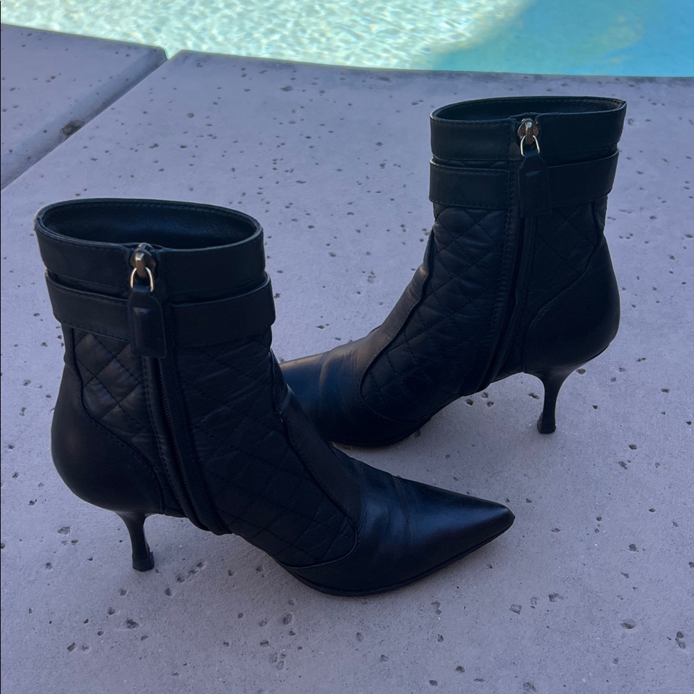 BURBERRY Black Quilted Pointed-Toe Ankle Boots